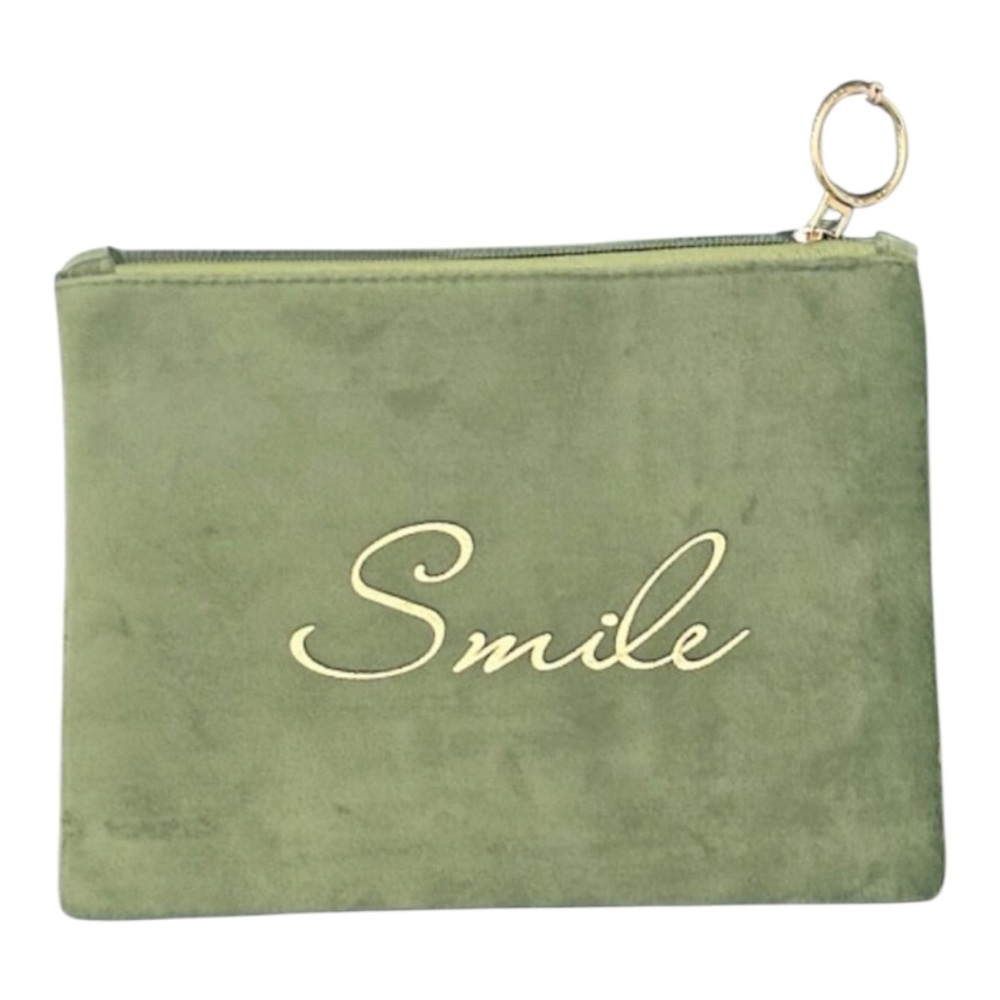 Anthropologie Green Velvet Smile Pouch Wristlet Clutch Bag NWOT - Picture 3 of 6